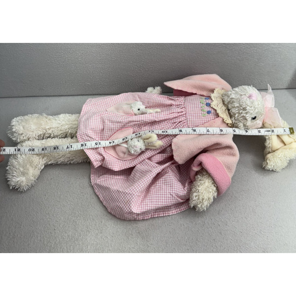 VTG Bunny Rabbit Plush Shelf Sitter 21" Pink Gingham Easter Decor Toy Cottagecor - Picture 8 of 10